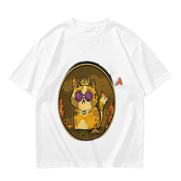 Olive T-Shirt With Flaming Royal Cat Wearing Sunglasses Print