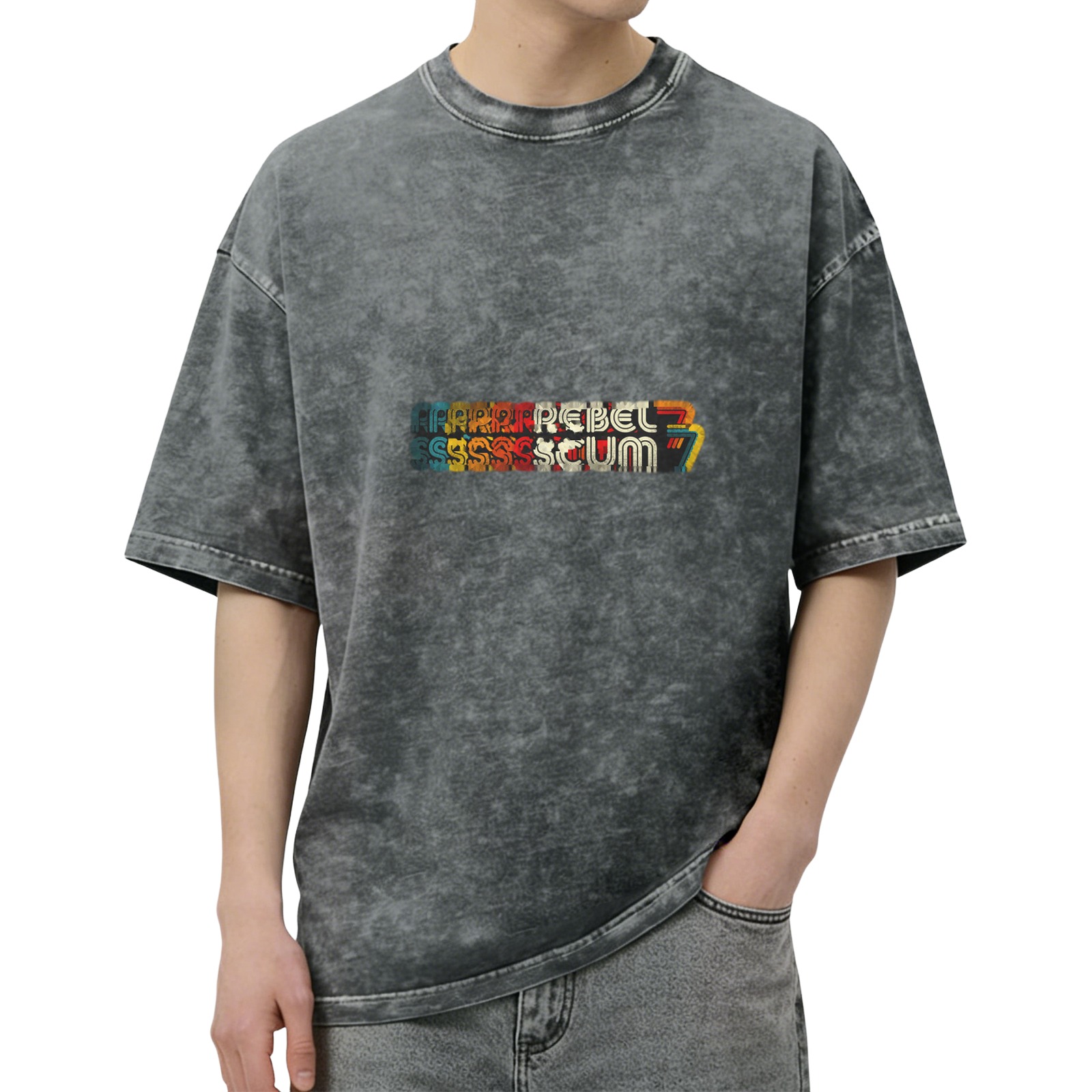 Washed Black Graphic T-Shirt With Rebel Scum Retro Print
