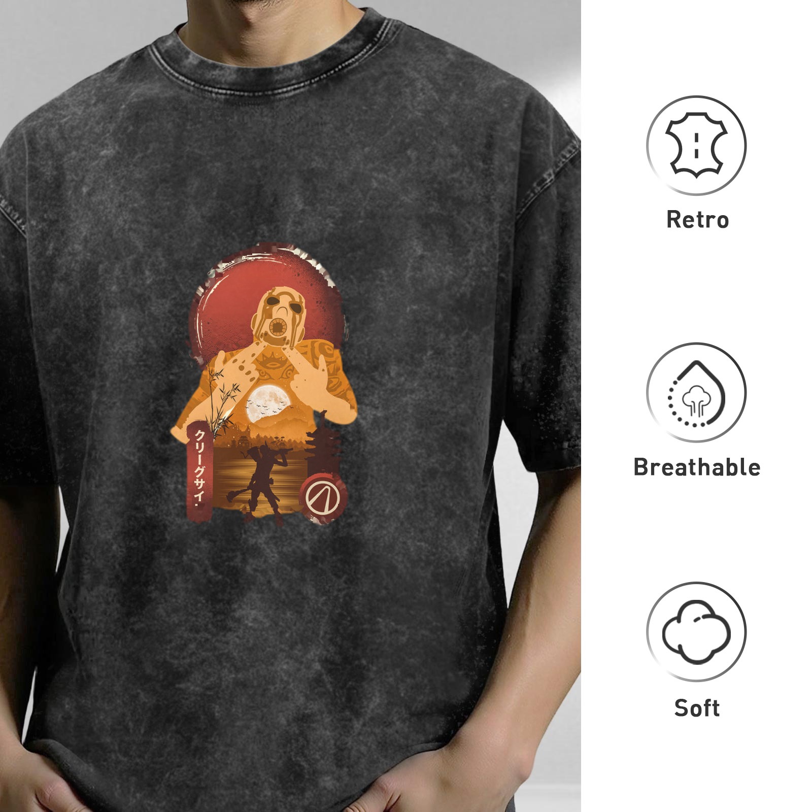 Washed Black Graphic T-Shirt with Borderlands Psycho Art Print
