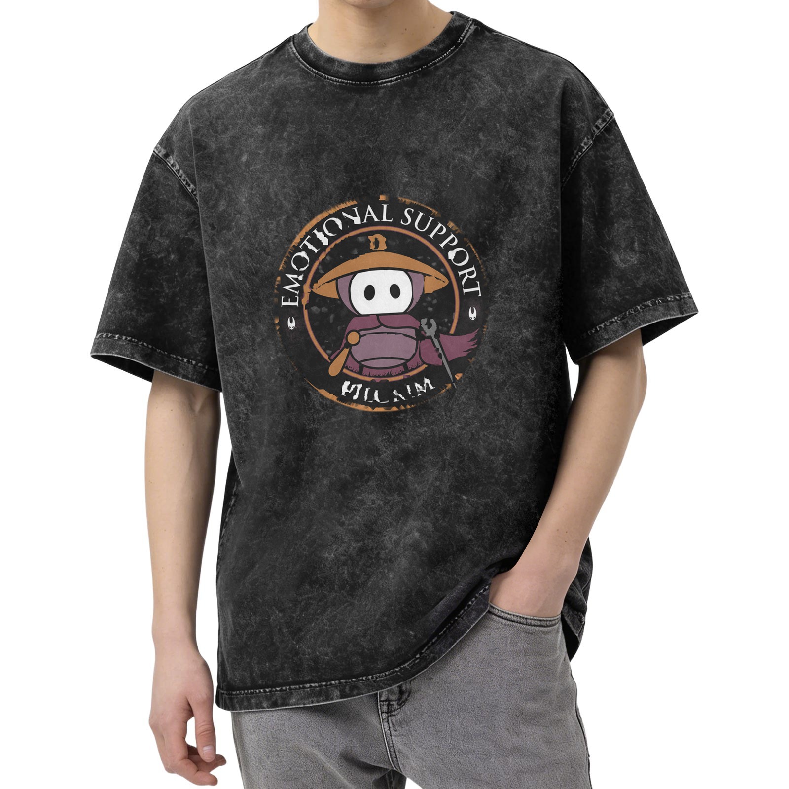 Emotional Support Villain Graphic Stonewashed Black T-Shirt