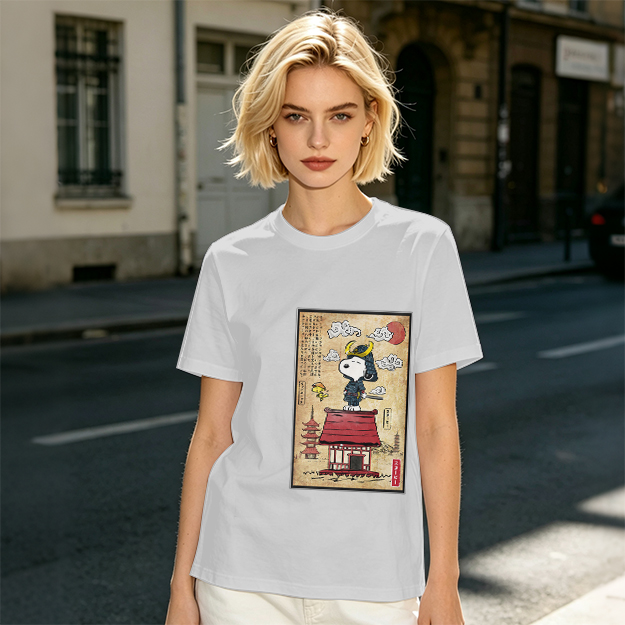 Olive T-Shirt with Samurai Snoopy Japanese Art Print
