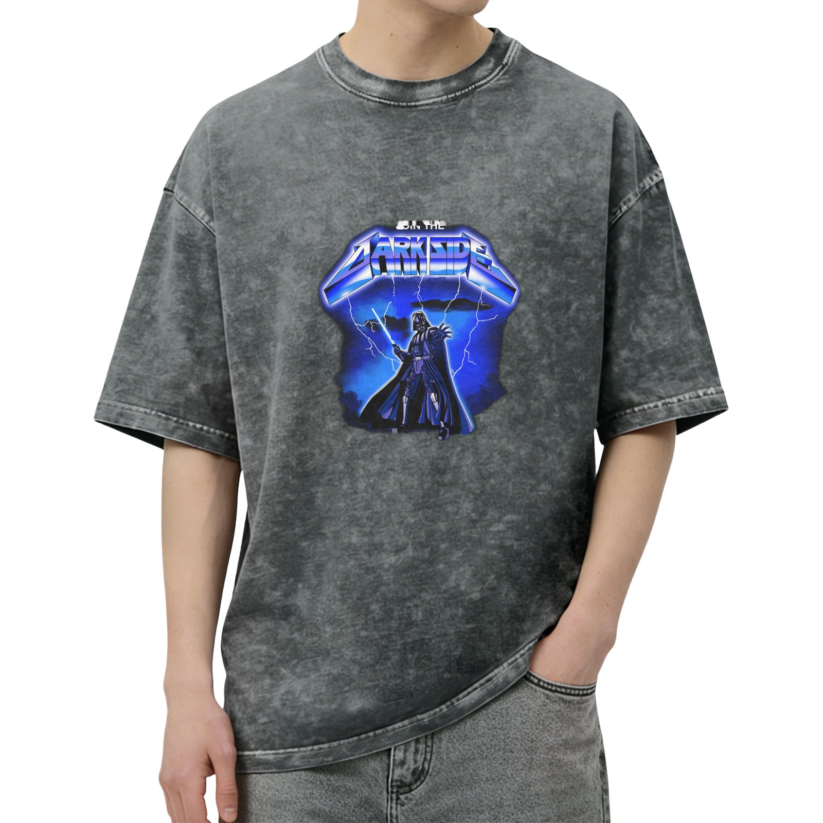 Star Wars Darth Vader 'Join The Dark Side' Heavy Metal Lightning Graphic Acid Wash T-Shirt