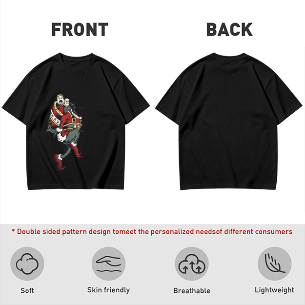 Olive T-shirt with distressed cartoon Santa Claus graphic