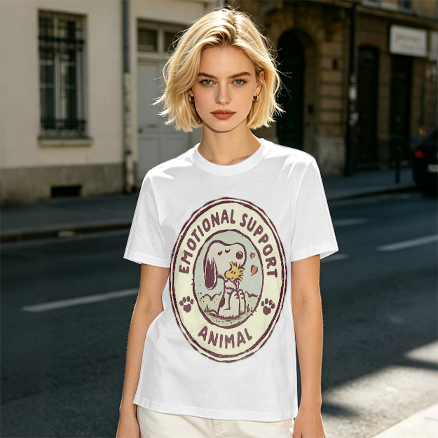 Olive Green Snoopy Emotional Support Animal Graphic T-Shirt