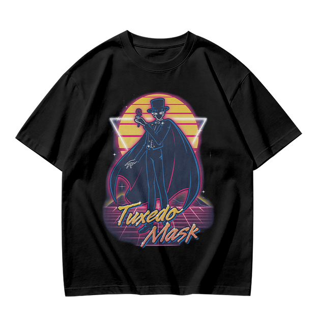 Tuxedo Mask Retro Neon Graphic Olive T-Shirt
