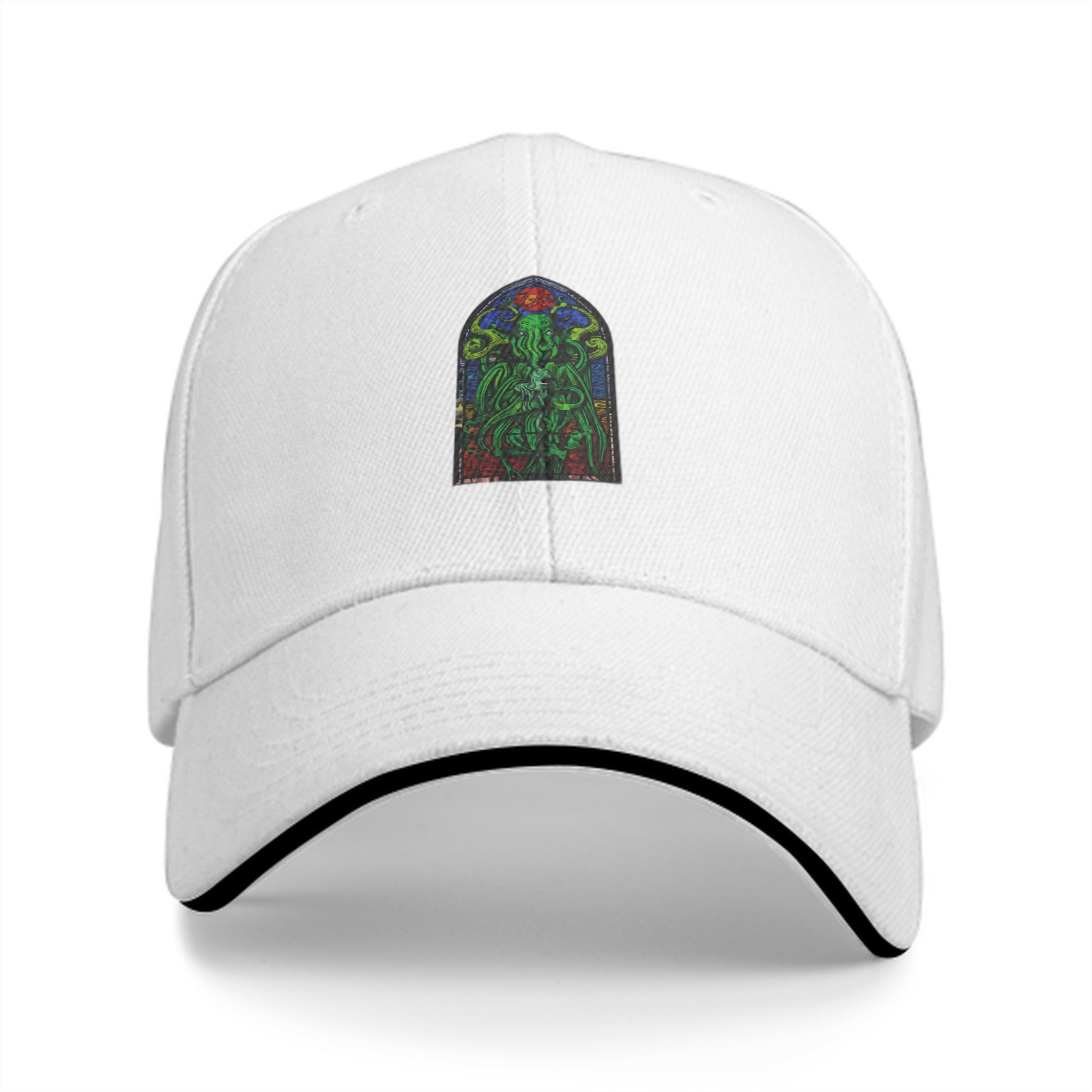 Black Baseball Cap with Stained Glass Cthulhu Art Print