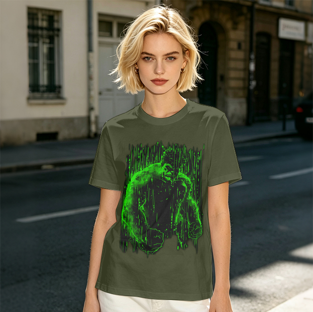 Olive Green T-Shirt With Glowing Green Hulk Graphic Print