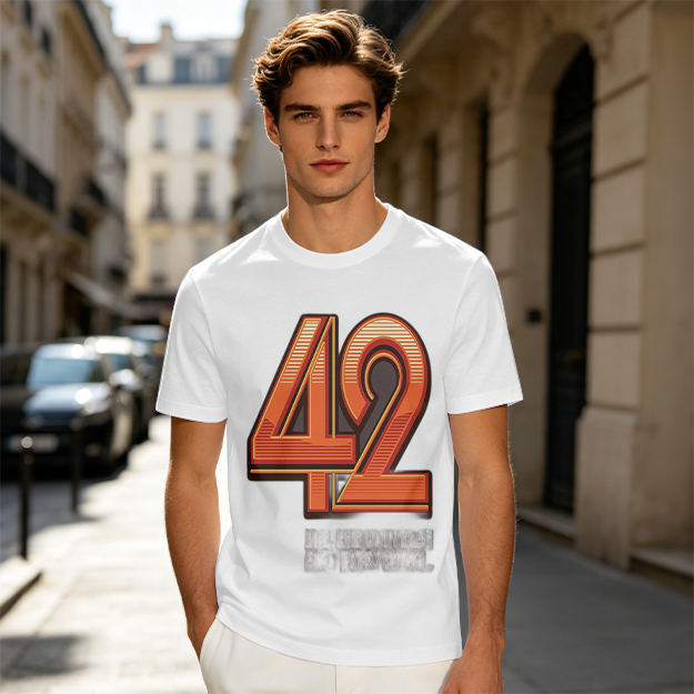 Olive Green T-Shirt With Retro Number 42 Graphic Print