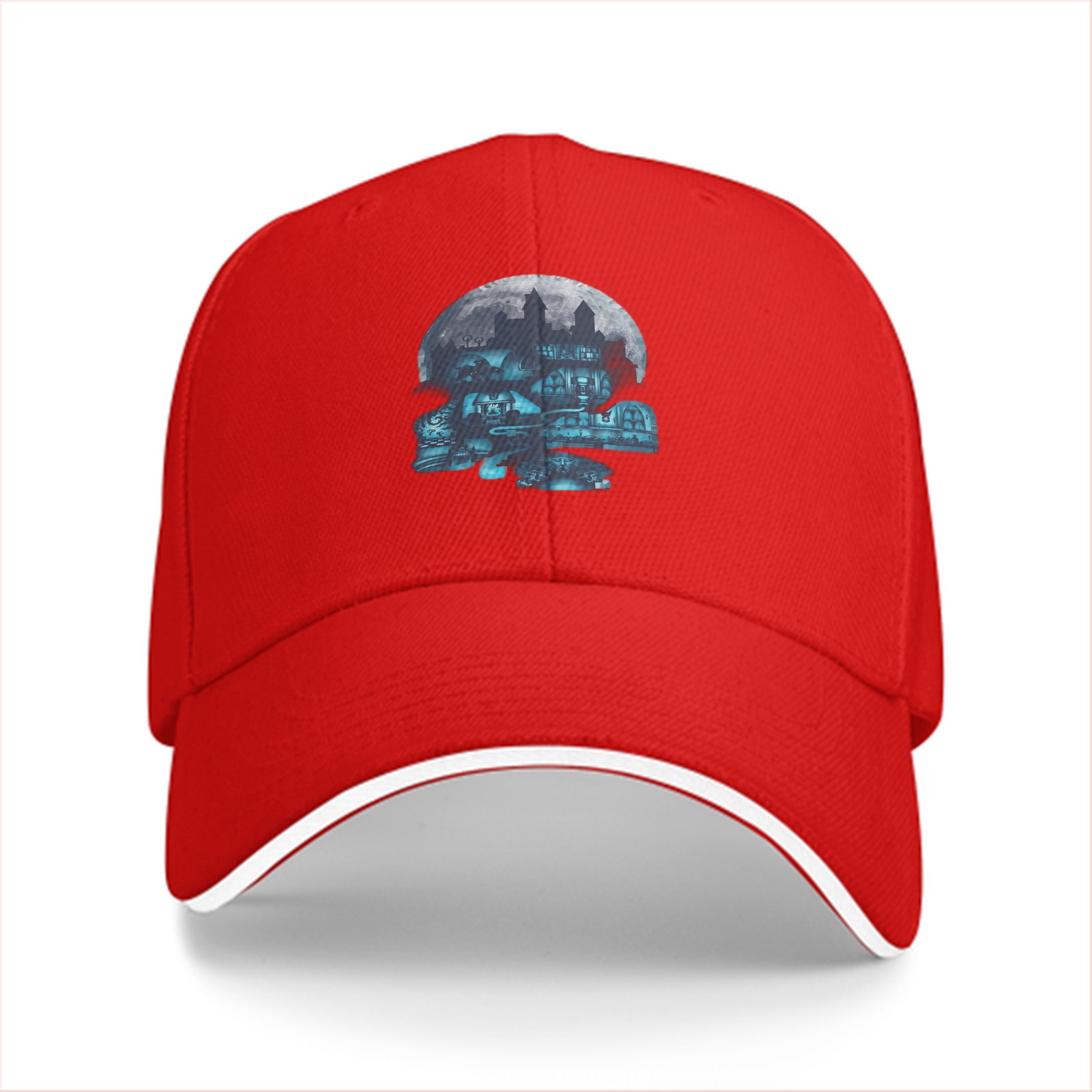 Black Baseball Cap With Haunted Mansion Skull Moon Graphic