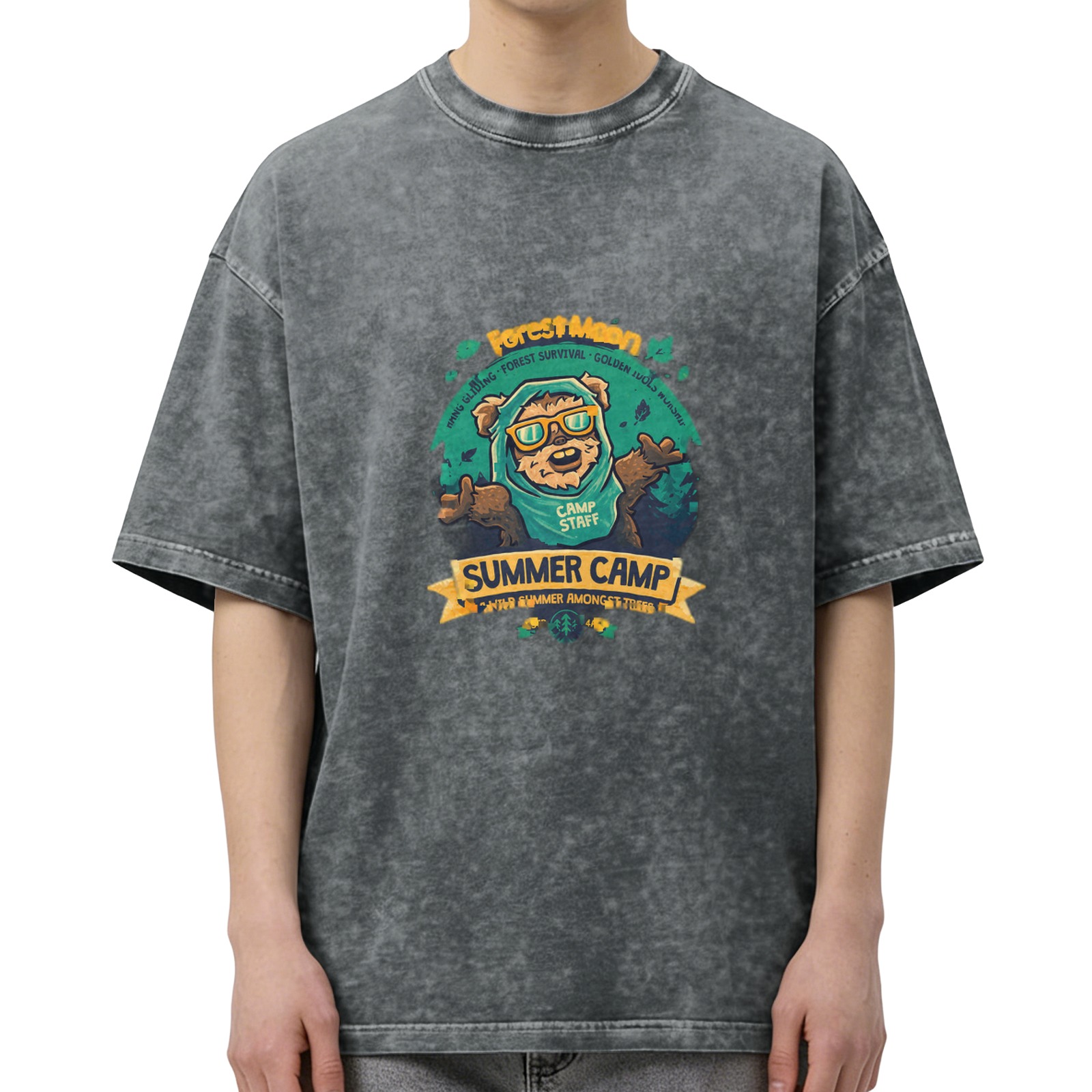 Washed Black Summer Camp Ewok Graphic T-Shirt
