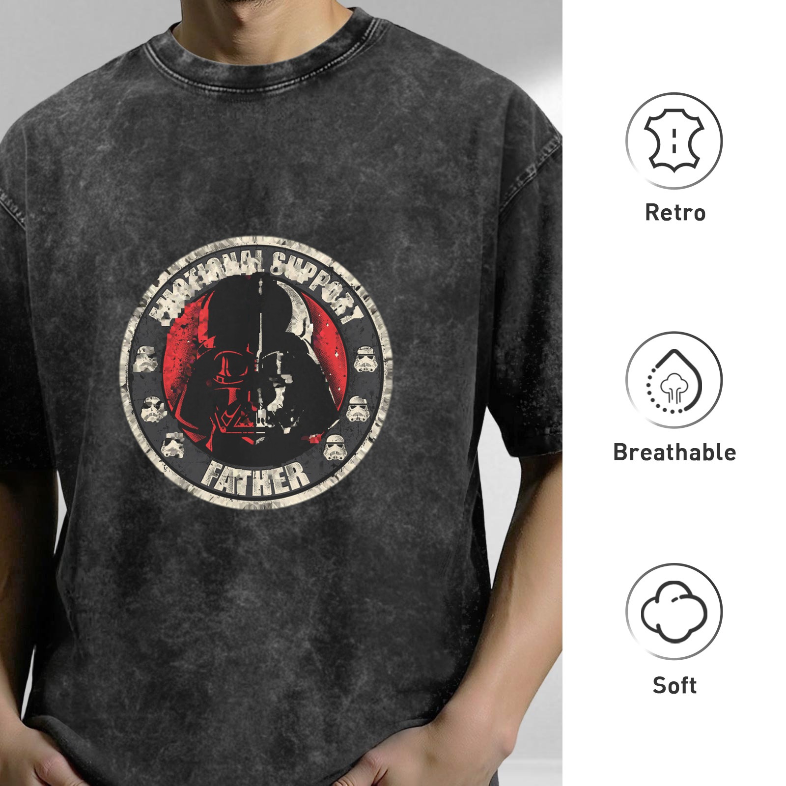 Star Wars Darth Vader Emotional Support Father Acid Wash T-Shirt