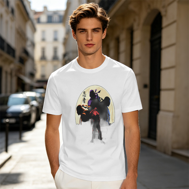 Olive T-shirt with Ninja Silhouette Graphic Design