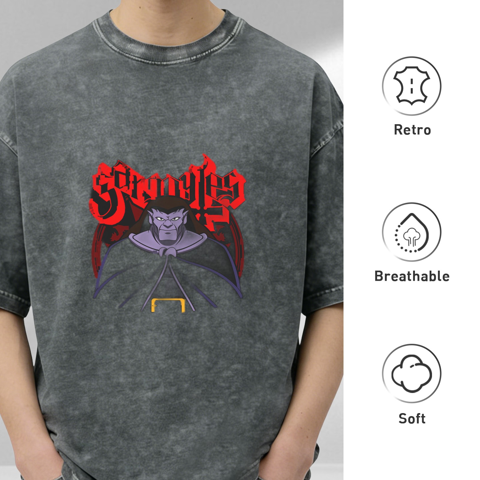 Gargoyles Stonewashed Graphic T-Shirt with Character Art