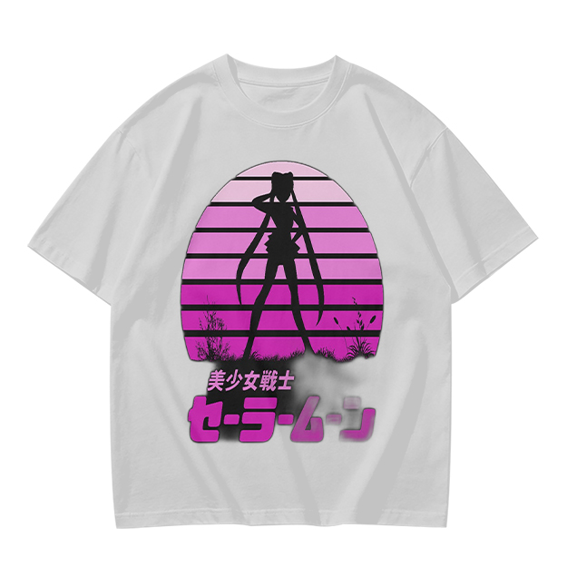 Sailor Moon Anime Silhouette Retro Sunset Graphic T-Shirt