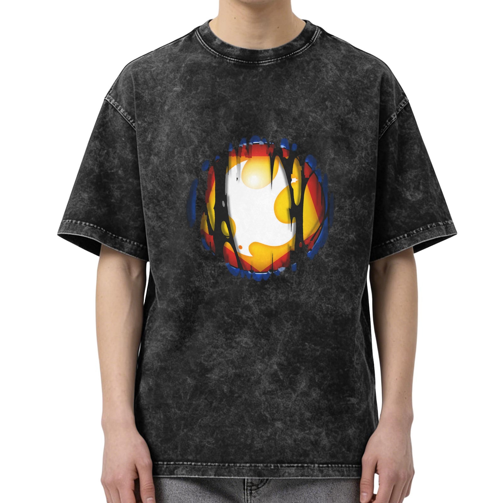 Oversized Acid Wash T-Shirt with Distressed Graphic Print
