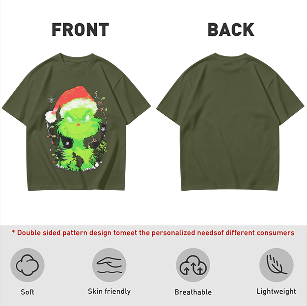 Olive Green Grinch Christmas Graphic T-Shirt