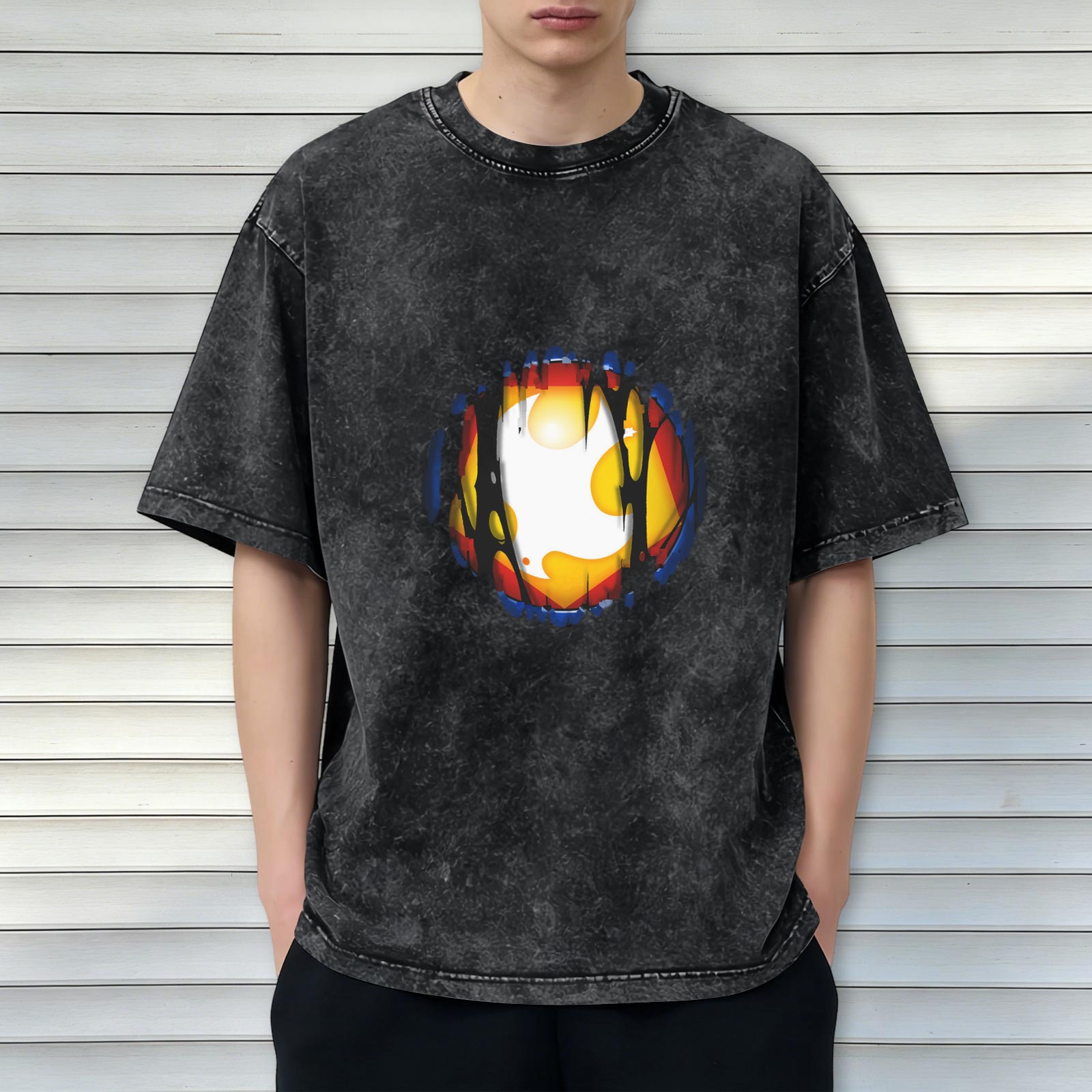 Oversized Acid Wash T-Shirt with Distressed Graphic Print
