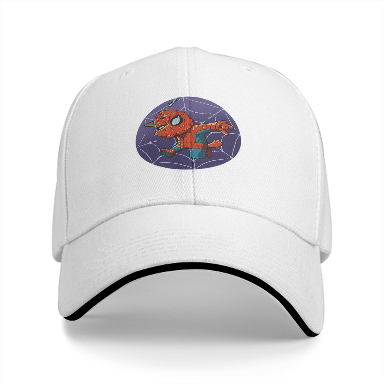 Black Baseball Cap With Chibi Spider-Man Web Print