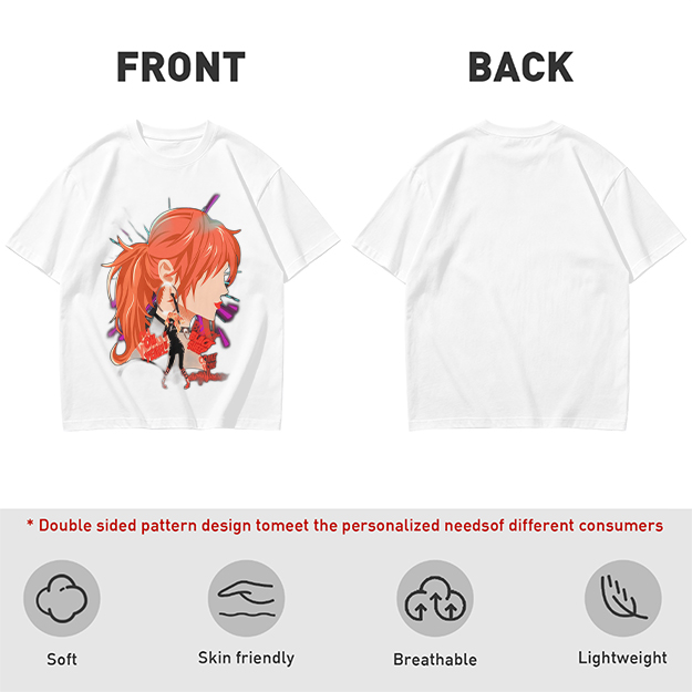 Olive T-Shirt with Anime Red-Haired Girl Profile Art Print