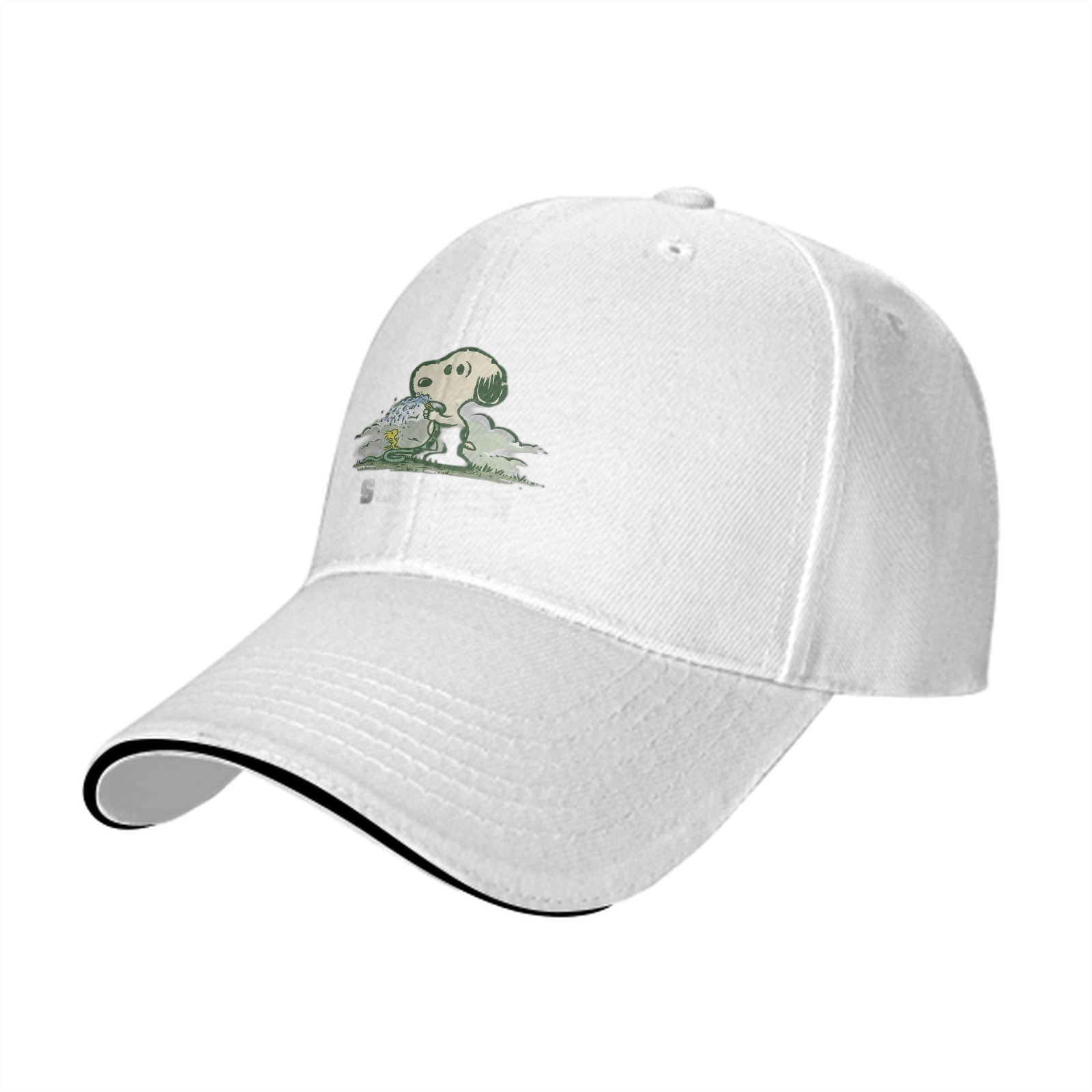 Black baseball cap with Snoopy watering design