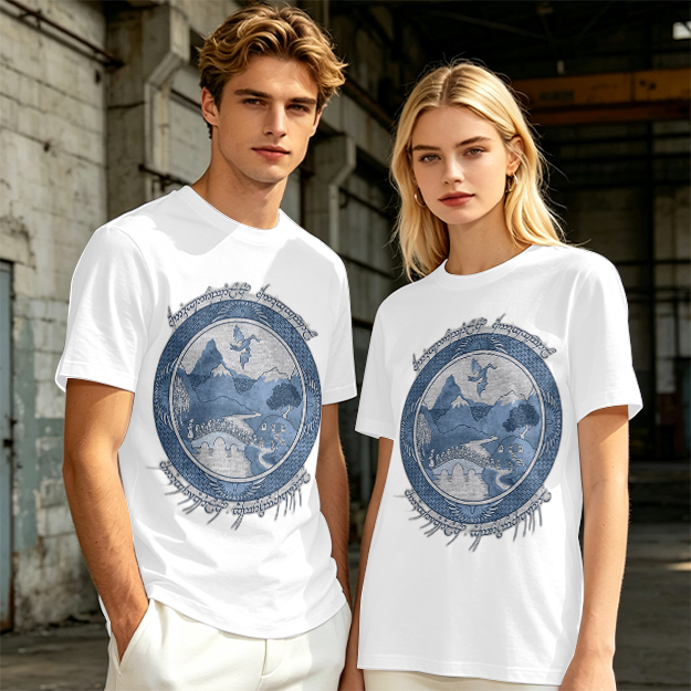 Olive T-Shirt With Fantasy Mountain Landscape Dragon Print