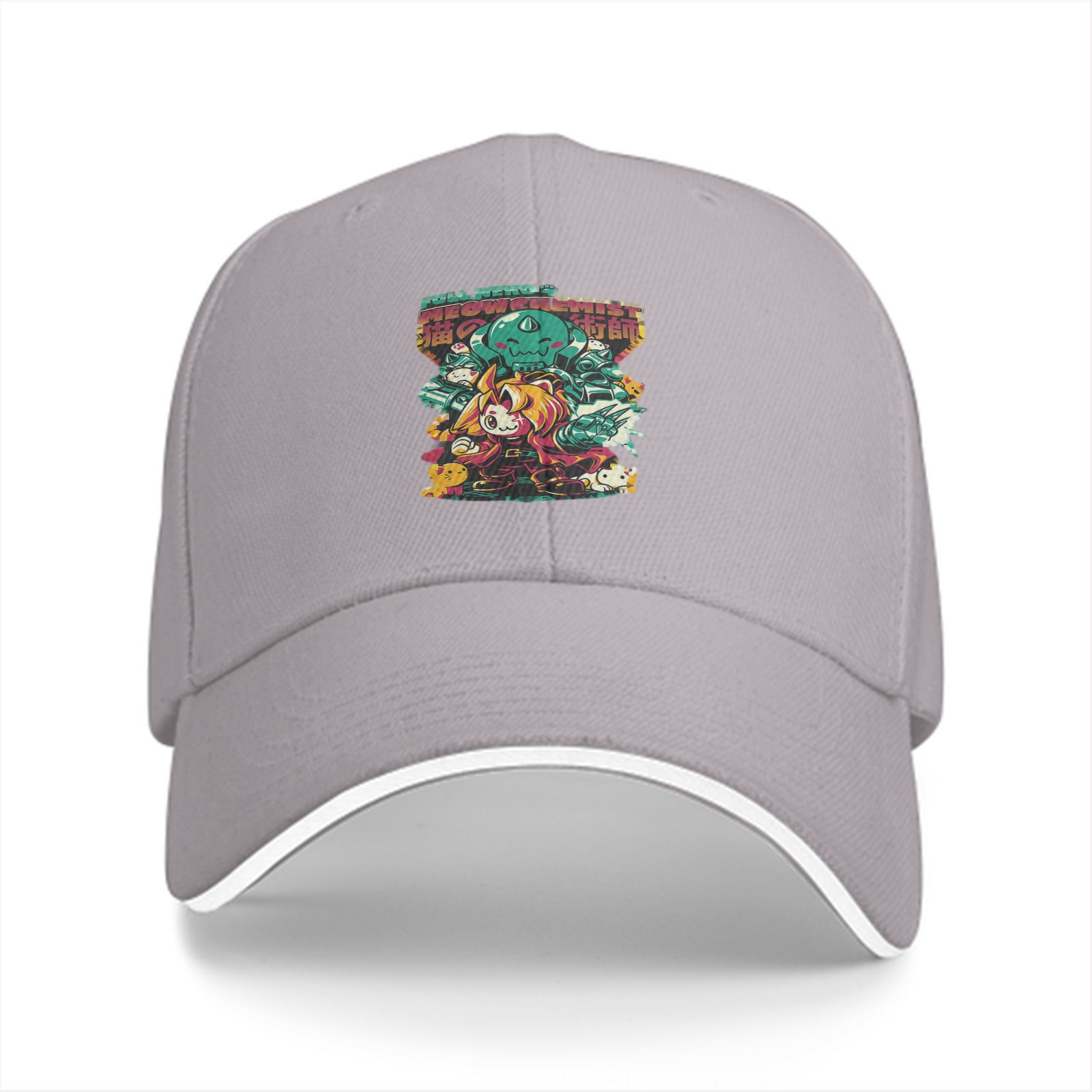 Black Baseball Cap with Anime Fantasy Creature Graphic Print