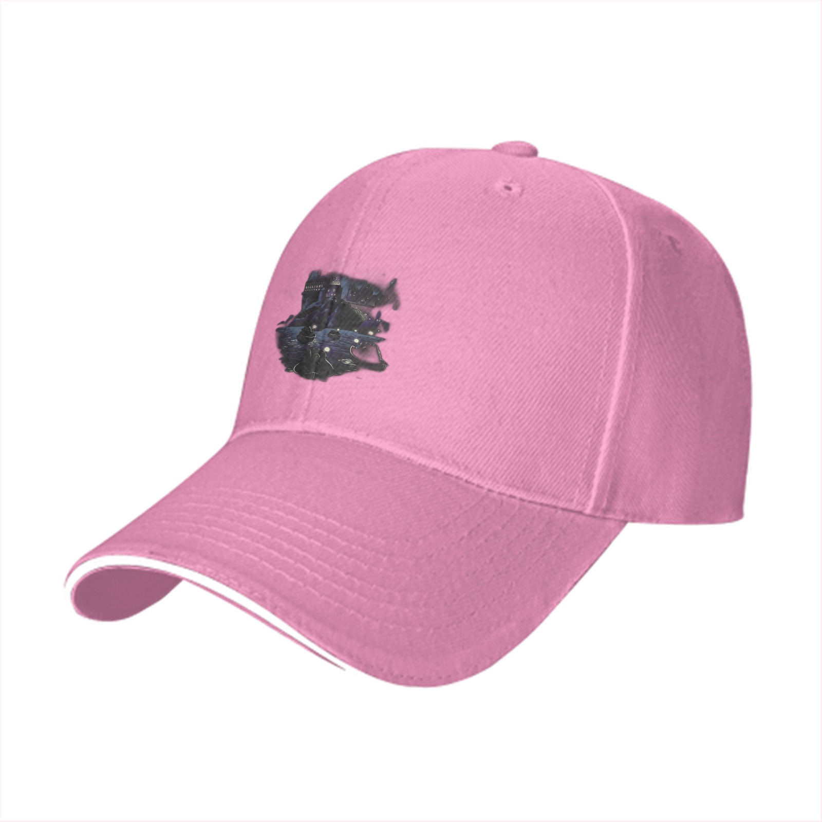Black Baseball Cap With Dark Spacecraft Graphic Print