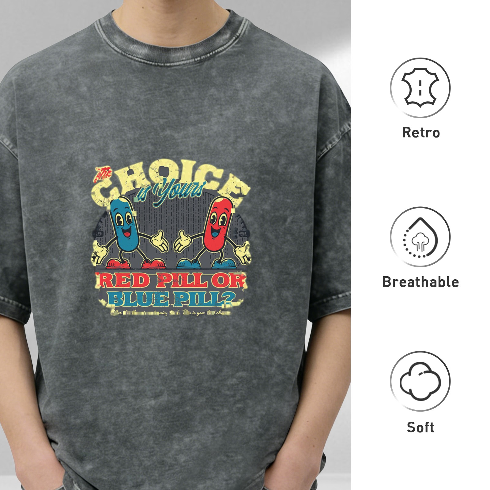 Vintage Red Pill or Blue Pill Choice Graphic T-Shirt