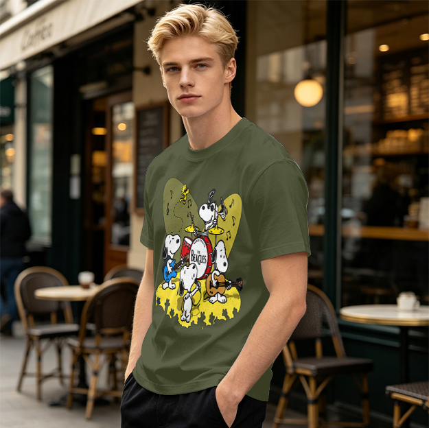Olive T-Shirt Featuring Snoopy Band Playing Music