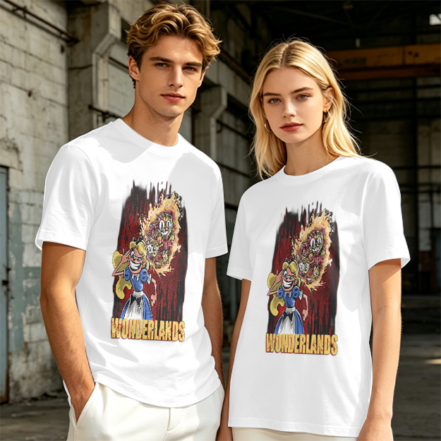 Olive Graphic Tee With Dark Wonderland Themed Cartoon Print