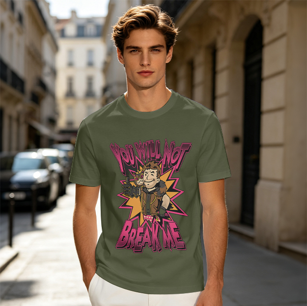 Olive Graphic T-Shirt With You Will Not Break Me Cartoon Print