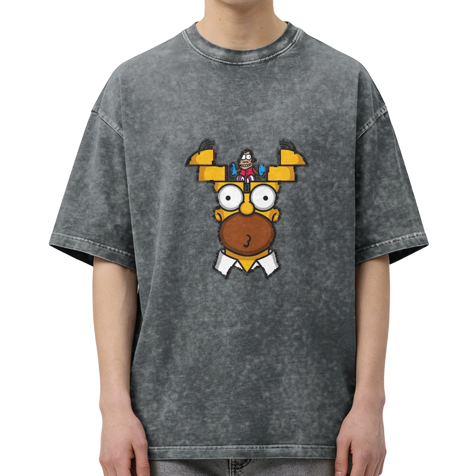 Washed black graphic t-shirt with Homer Simpson open head design