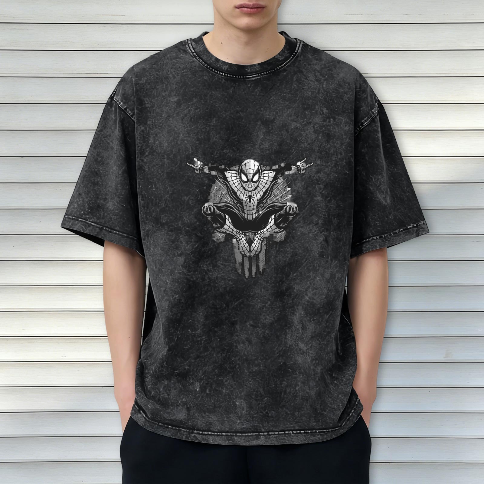 Oversized Acid Wash Spider-Man Graphic T-Shirt