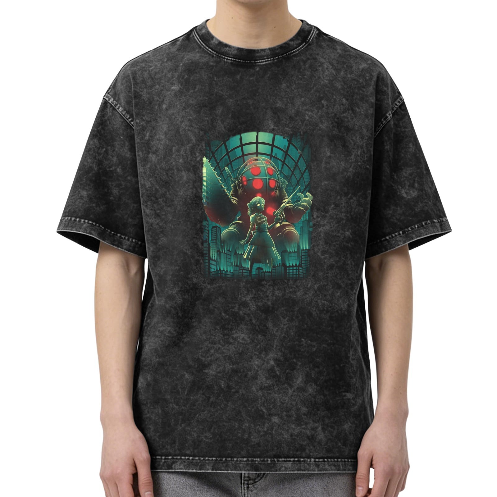 Bioshock Big Daddy & Little Sister Acid Wash T-Shirt