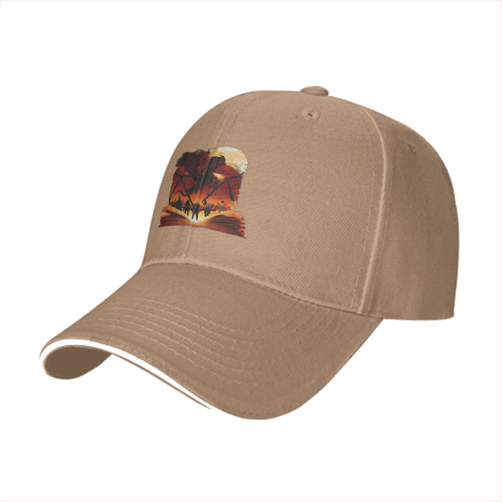 Black Baseball Cap With Fantasy Battle Scene Book Print