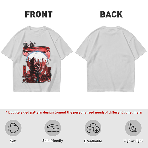 Olive Graphic T-Shirt with Post-Apocalyptic Cityscape Print