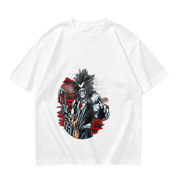 Olive T-shirt with Lobo Comic Character Graphic Print