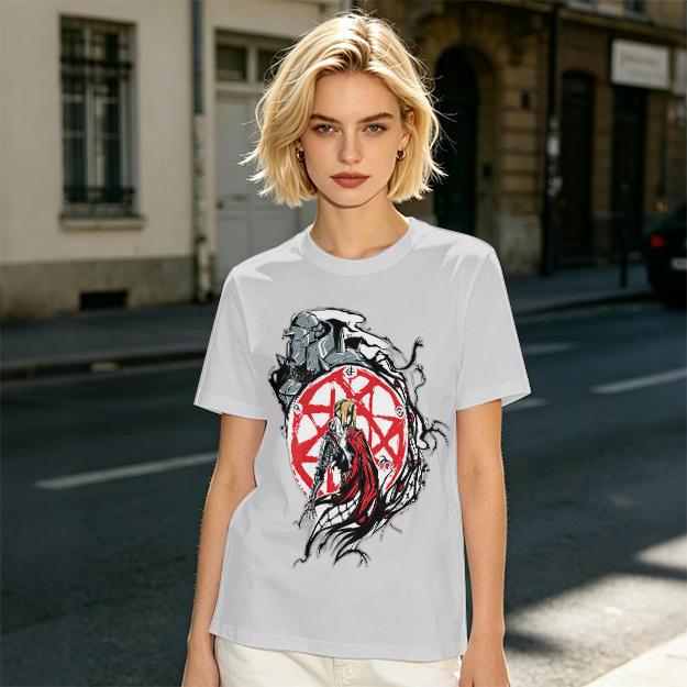 Olive Anime Graphic T-Shirt With Transmutation Circle Design