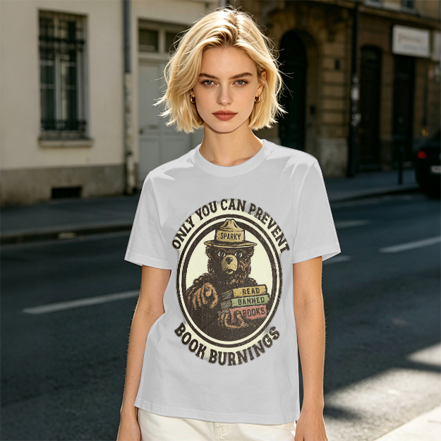 Only You Can Prevent Book Burnings Bear T-Shirt Art