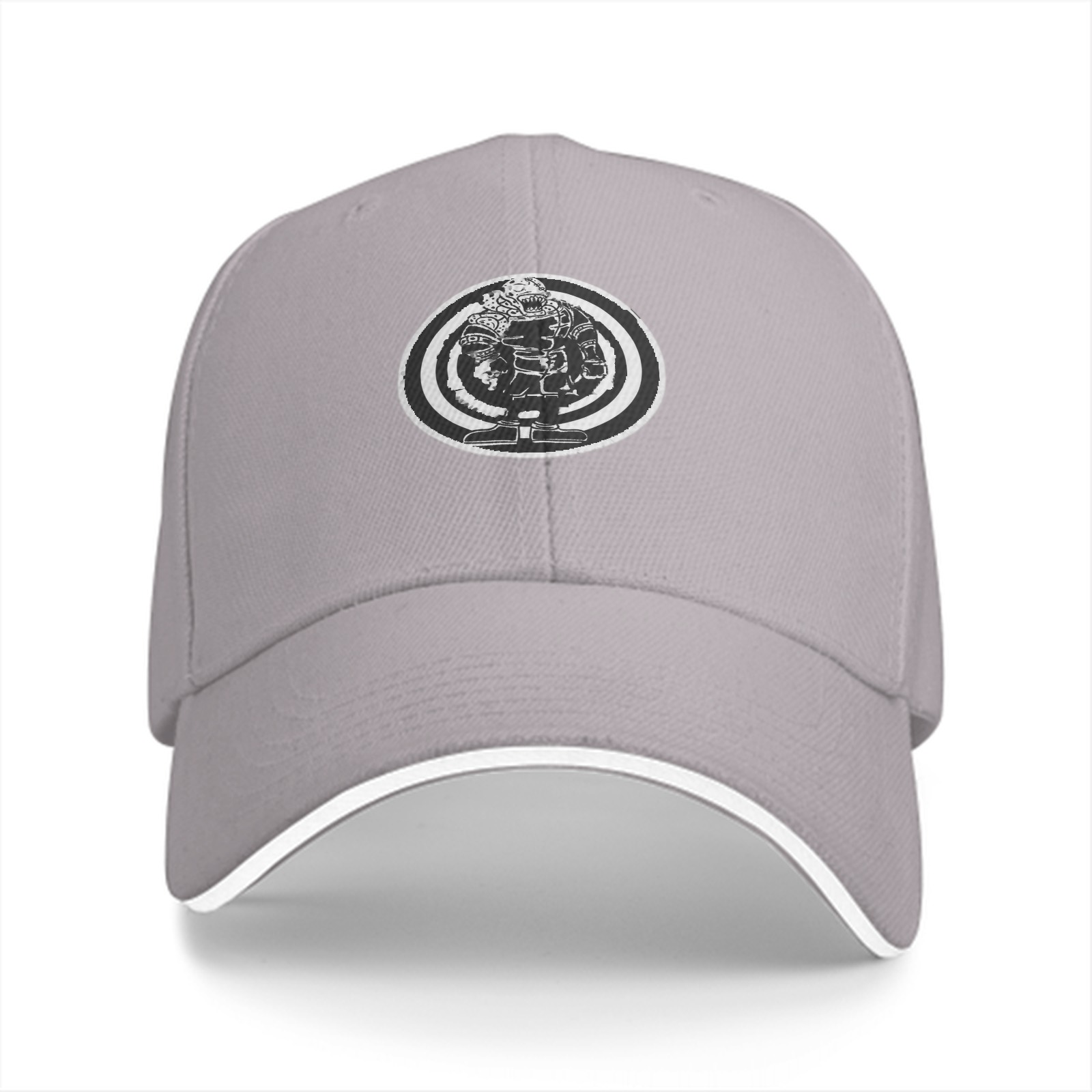 Black Baseball Cap With Circular Monster Graphic Print