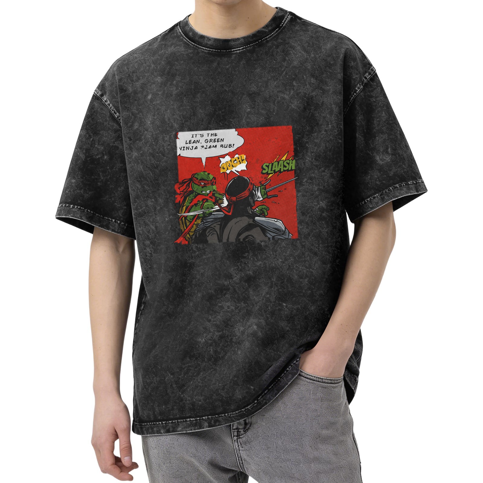 Washed black t-shirt with Teenage Mutant Ninja Turtles comic print