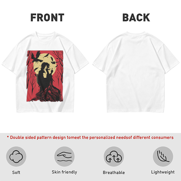 Olive T-Shirt With Gothic Crow And Moon Graphic Print