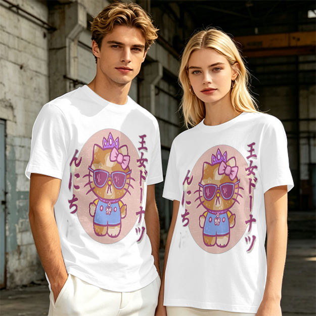 Olive T-Shirt with Cool Princess Cat Graphic Print