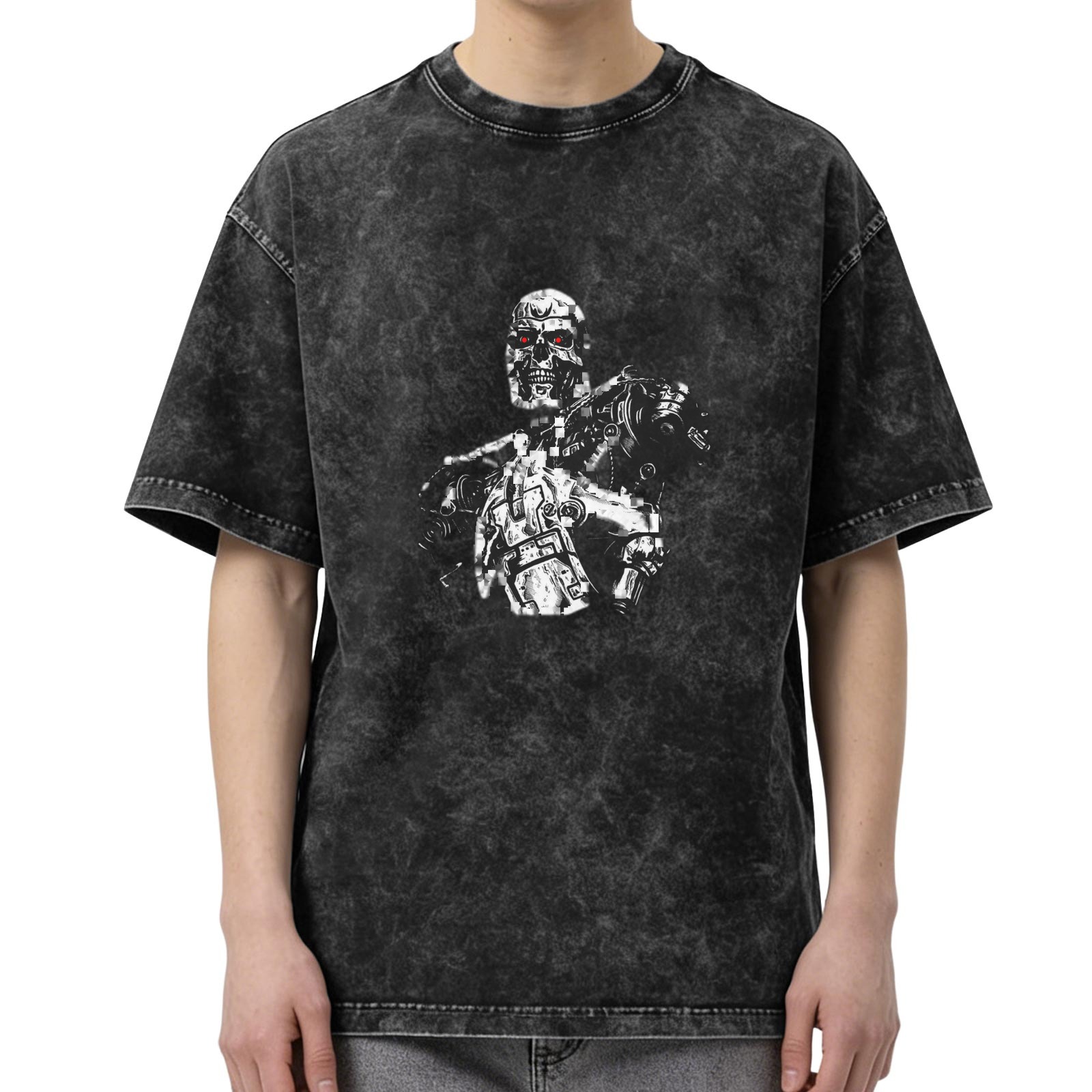 Terminator robot graphic washed black oversized t-shirt
