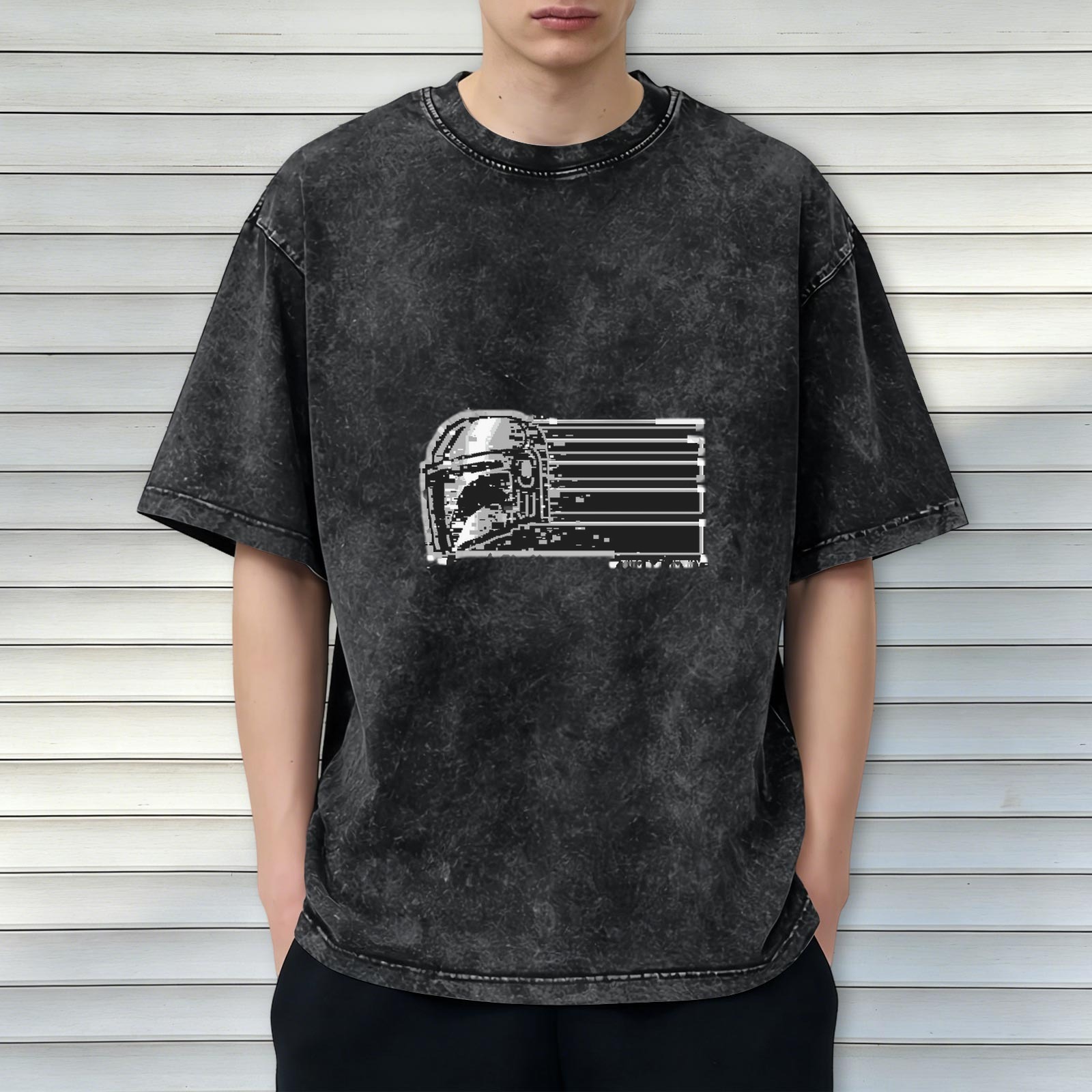 Oversized Stonewashed Black T-Shirt With Space Helmet Graphic