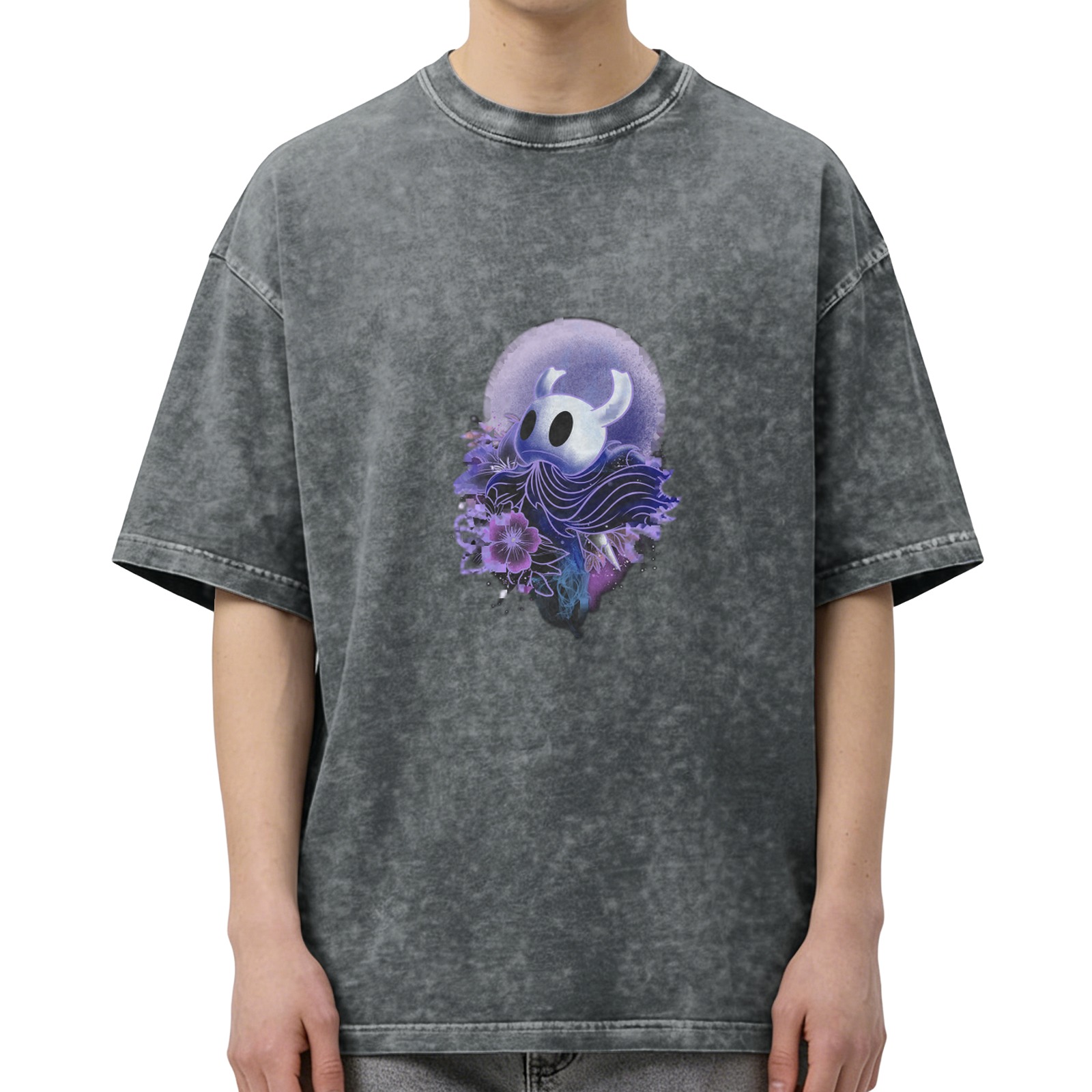 Hollow Knight Graphic Dark Wash Oversized Cotton T-Shirt