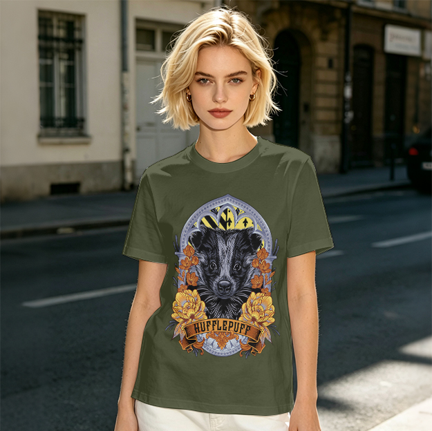 Hufflepuff Badge Graphic Olive Green T-Shirt
