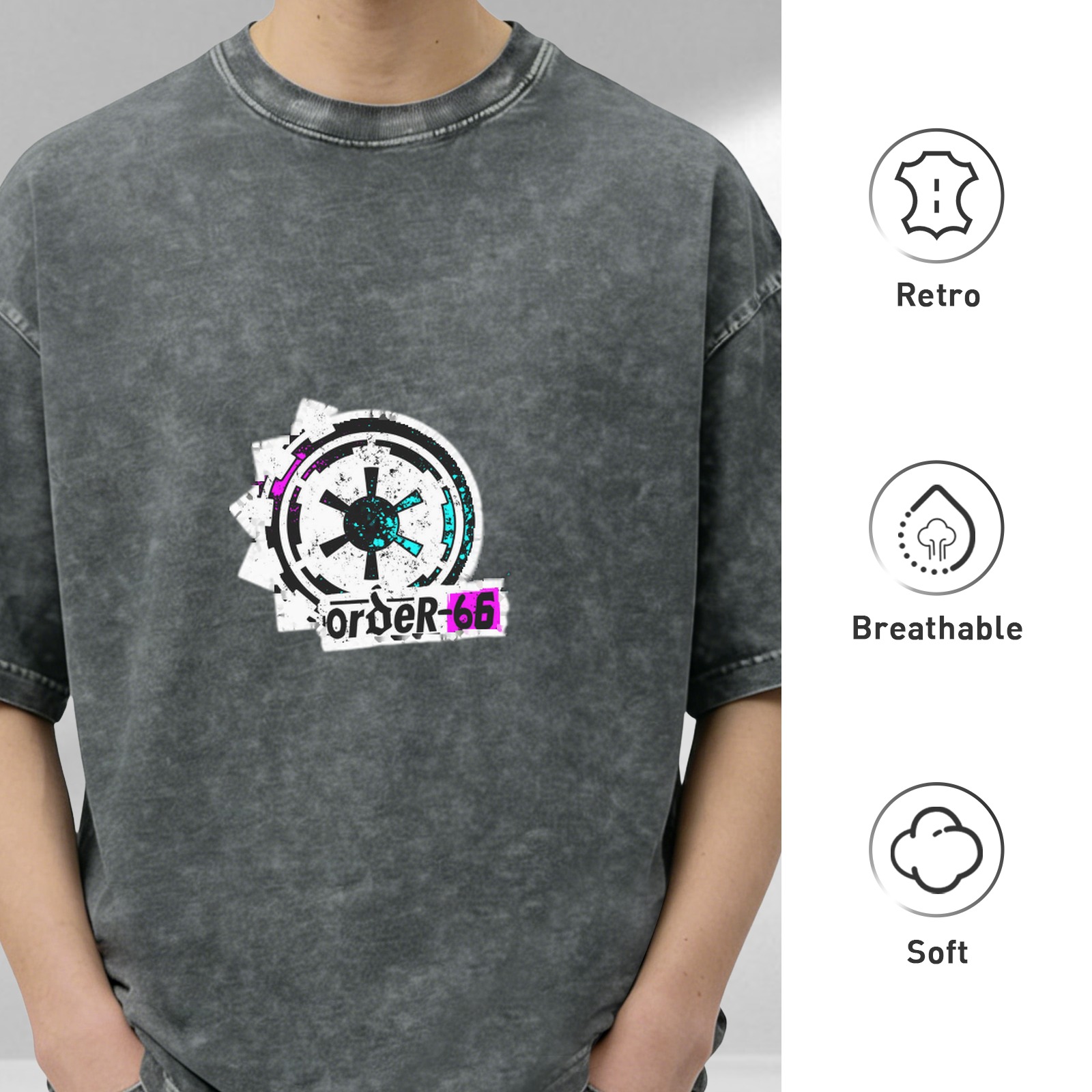 Washed Black Graphic T-Shirt with Order 66 Imperial Logo