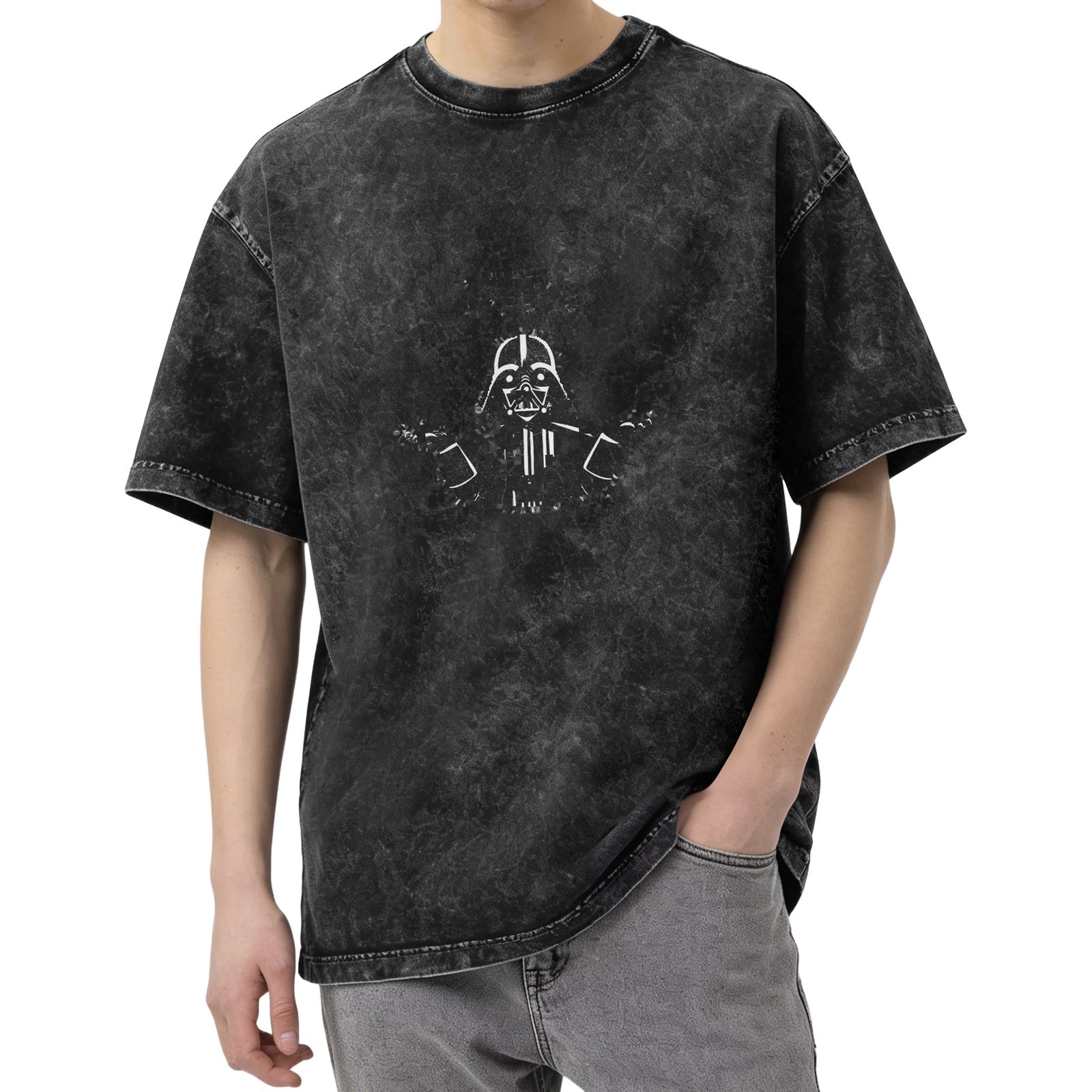 Oversized Dark Wash T-Shirt With Darth Vader Graphic
