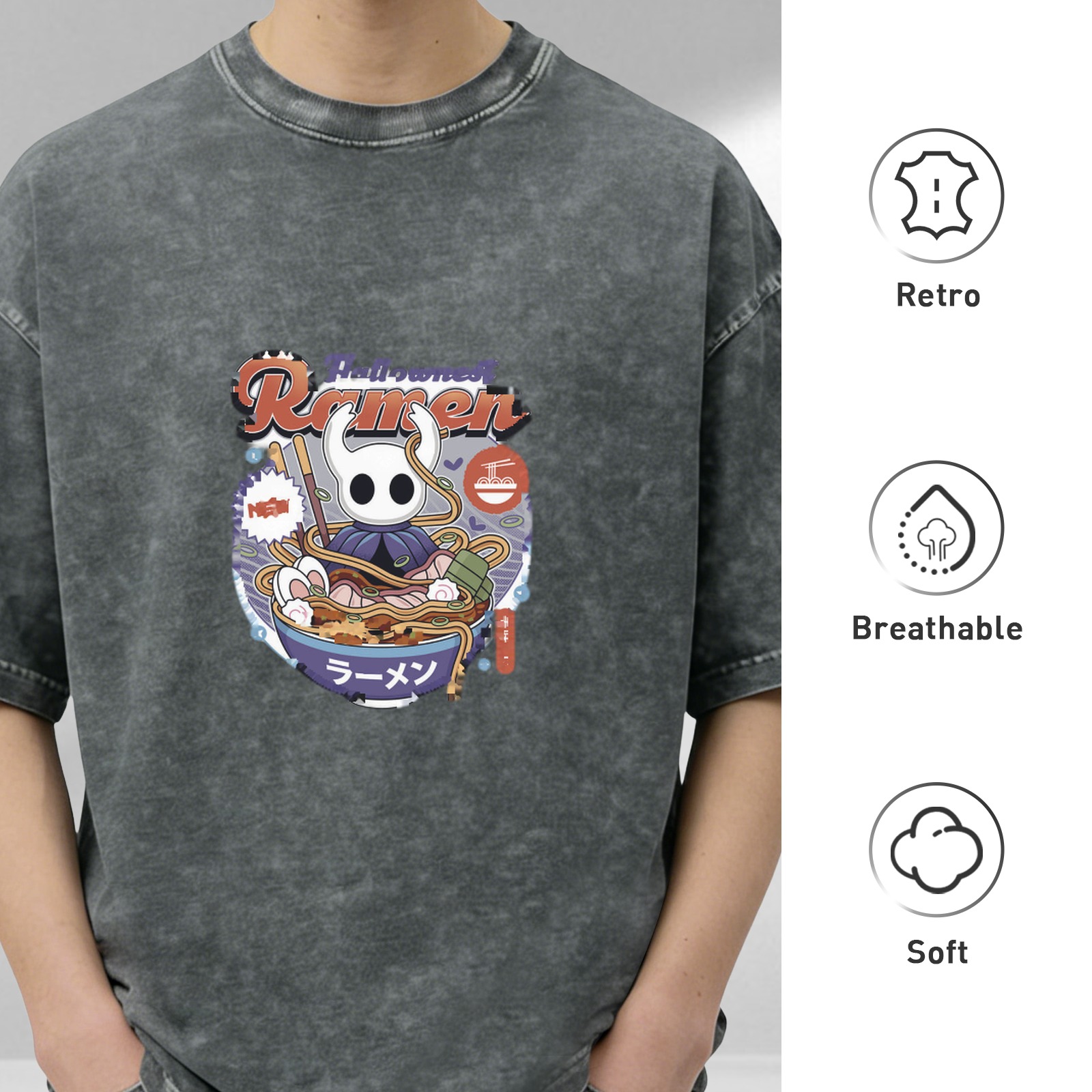 Hollow Knight Ramen Graphic Acid Wash Oversized T-Shirt